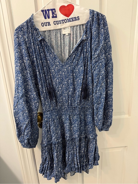 Misa Los Angeles Dresses & Skirts - Misa Los Angeles Blue Paisley V-Neck Tiered Mini Dress